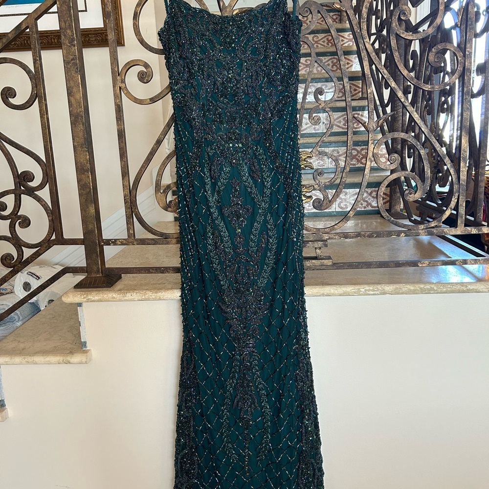 Sherri Hill Elegant Teal Green Beaded Prom Formal Gown NWT
